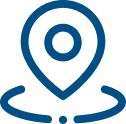 Icono azul de un pin de ubicación dentro de un círculo, ideal para señalar los puntos de contacto