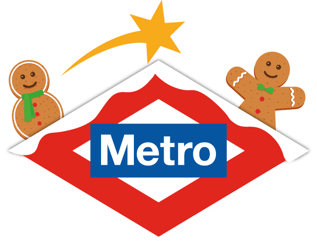 Dos figuras de jengibre con bufandas junto a un cartel del Metro celebran la campaña solidaria en Madrid
