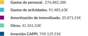 Un gráfico a color Fundación porqueViven muestra en español y euros los gastos del programa de cuidados paliativos pediátricos